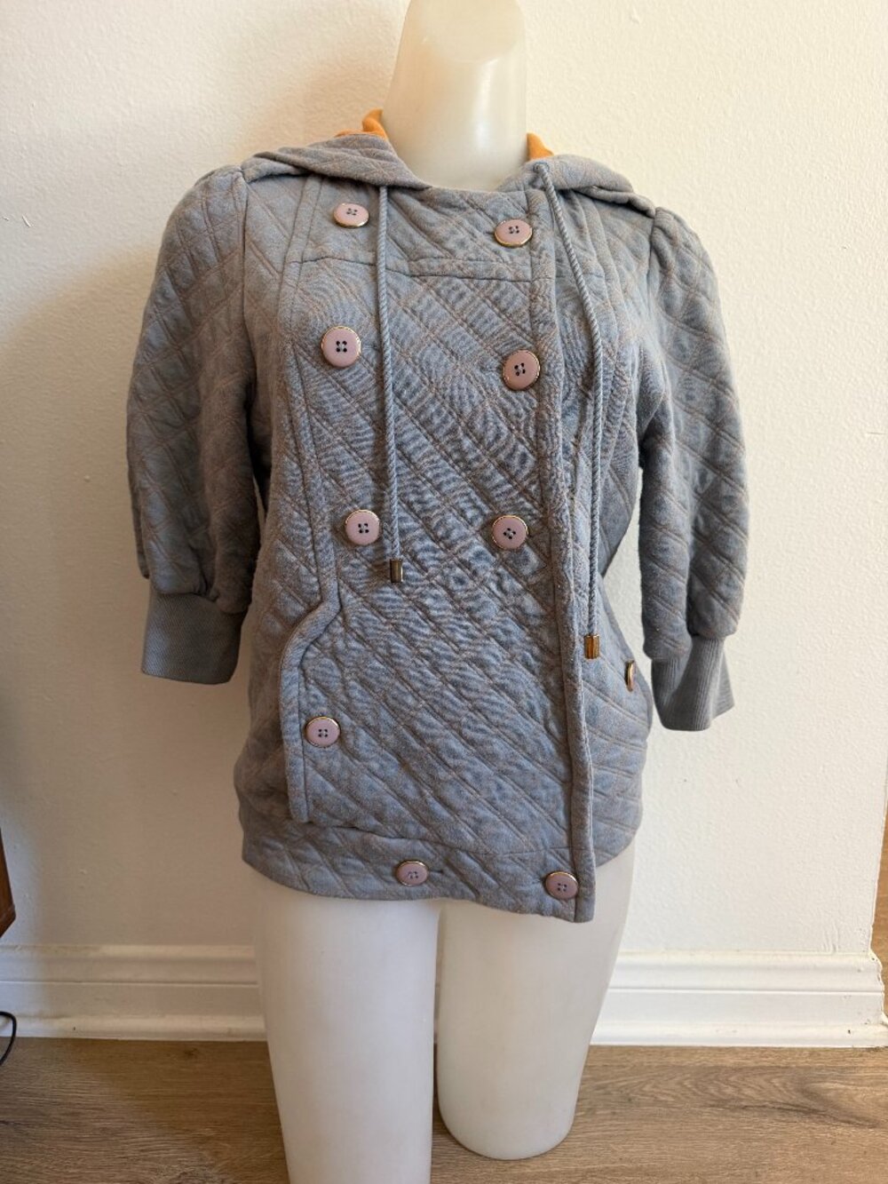 Marc by Marc Jacobs Quilted Gray Grey Hooded Jacket XS